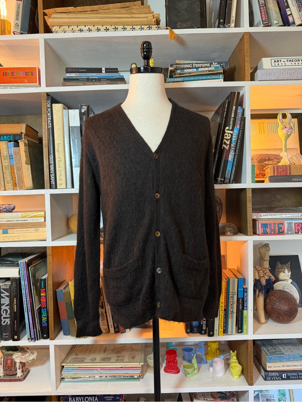 Industry Of all Nations Undyed Alpaca Men's V-Neck Brown Button Cardigan Sweater